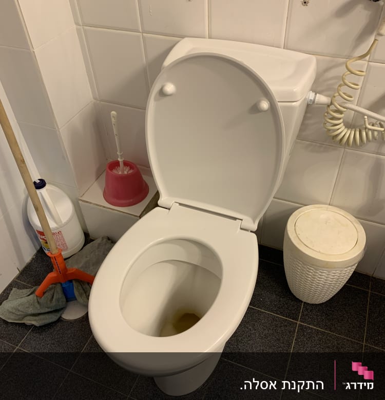 אסלה פתוחה עם מברשת ניקוי ושואב ידני